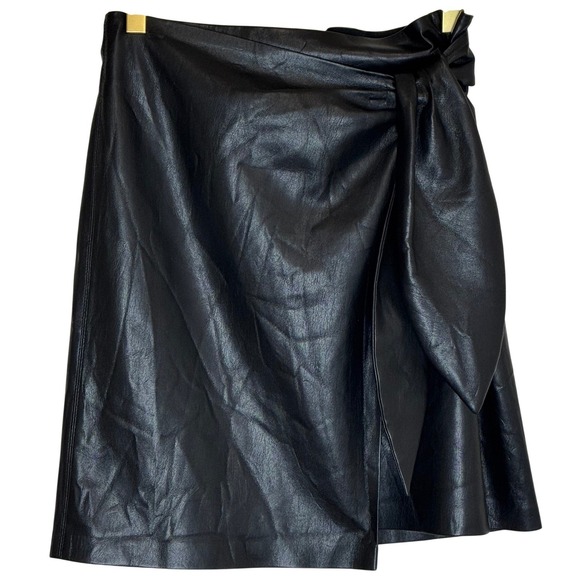 Nanushka Vegan Leather Wrap Skirt Black Tie Waist Size Medium Made in Hungary - Picture 3 of 9
